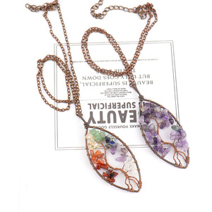 Collana con foglia di albero della fortuna in ghiaia naturale avvolta a mano con valenza differenziale Temu N03 - Product Image 4