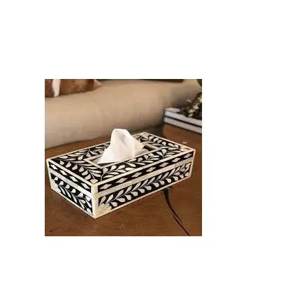 Bot Inlay Tissue Doos Stijl Opbergdozen Handgemaakte Woonkamer Gebruik Hout Bone Inlay Tissue Box Voor Zwart En Wit kleur