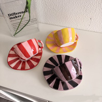 Ensemble tasse à café et soucoupe en céramique sous glaçure peinte à la main, motif rayé, idéal pour le petit-déjeuner ou comme cadeau