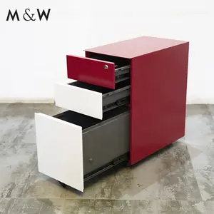 M&W Popular Metal Lockable Mobile Pedestal Steel Office Mobile Filing Cabinet Storage with 3 Drawers