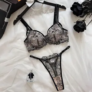Black Flower Embroidery Lace Push Up High Quality Bra for Women