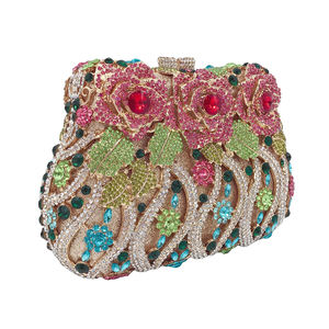 Pochette de soirée vintage pour femme, motif floral, strass, sac à bandoulière perlé scintillant pour mariage et cocktail - Product Image 3