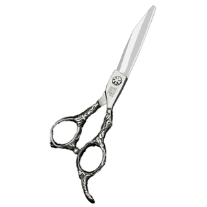 Ciseaux de coiffure professionnels GMJ-01 en acier inoxydable, 5,5 pouces, motif léopard noir et blanc, nouvelle conception tendance, à dents plates pour effiler, ultra-affûtés - Product Image 1