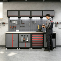 Armoire d'atelier en acier haute performance, poste de travail modulaire à 3 compartiments avec unité de rangement mobile à 5 tiroirs