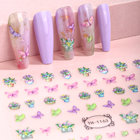 Autocollants d'ongles en plastique holographiques 3D français minces brillants imperméables autocollants d'art d'ongle auto-adhésifs pour la manucure d'été de bricolage