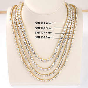 MOISSANITE 4mm piedra Hiphop mujeres collar plata tenis cadena joyería fina collar - Product Image 6