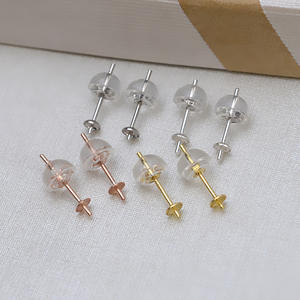 10 paires d'accessoires DIY faits à la main, aiguilles d'oreille simples en argent S925, supports vides en alliage pour perles, jade, agate, 1560 en sachet emballé - Product Image 1