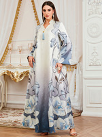 Robe Abaya élégante pour femmes saoudiennes, imprimée de fleurs, robe islamique du Moyen-Orient, Ramadan Jalabiya, Dubaï, robe musulmane en relief, robe de fête avec glands