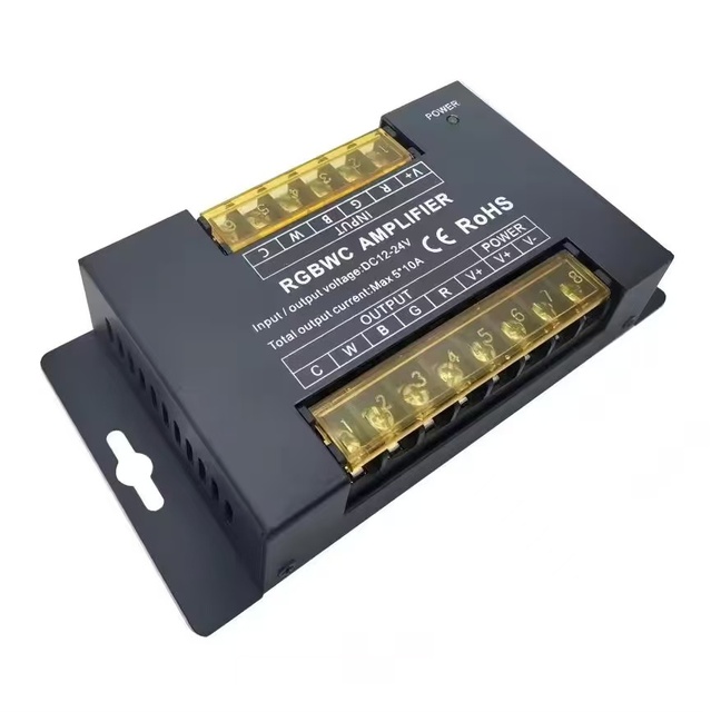 LED Light Strip RGBWC Iron Shell Signal Amplifier High Power 5*10A Enhancement Expander Repeater COB Strip DC12-24V Low Voltage