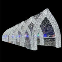 Tunnel lumineux 3D extérieur pour parcours de lumières hivernales, idéal pour les attractions de Noël en voiture et les expositions de zoos hivernaux.