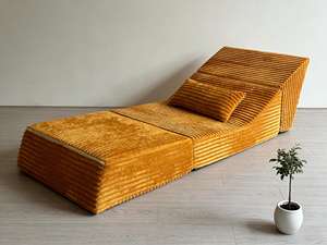 <span class=keywords><strong>Canapé</strong></span> <span class=keywords><strong>convertible</strong></span> modulaire sans cadre, entièrement rembourré, résistant aux rayures, en velours côtelé orange chaud, compressé, Vital - Product Image 3