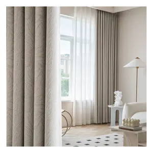Customization high end light luxury design art lotus leaf plant pattern jacquard curtains, living room and study curtains