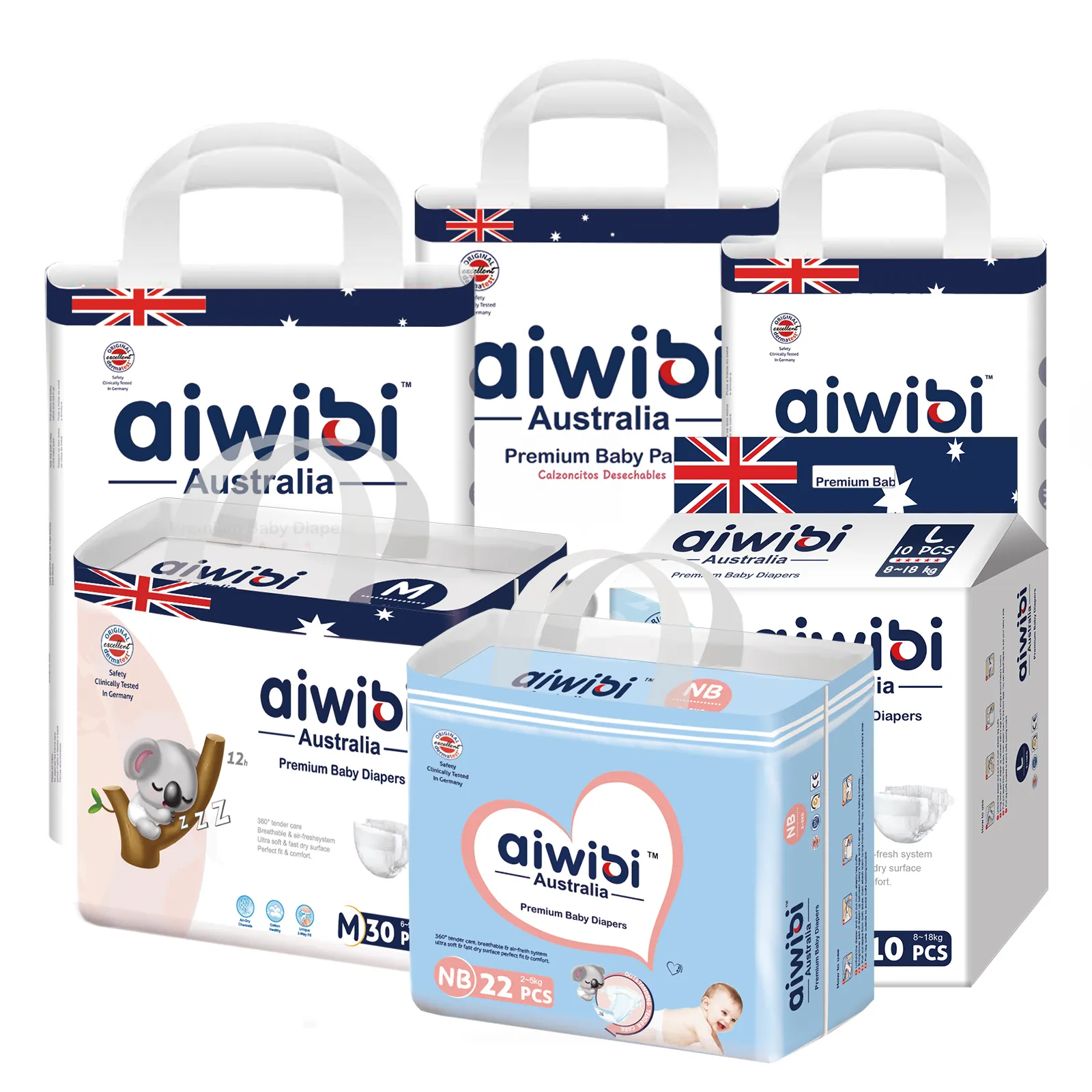 Couche-culotte jetable de marque australienne célèbre Aiwibi pour bébé, vente en gros de haute qualité