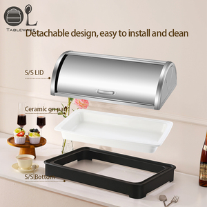 OULU - Bandeja de Exhibición Reutilizable de Acero Inoxidable con Tapa Enrollable Transparente <span class=keywords><strong>para</strong></span> Servir Alimentos, Pasteles, Postres, Hoteles y Restaurantes - Product Image 6