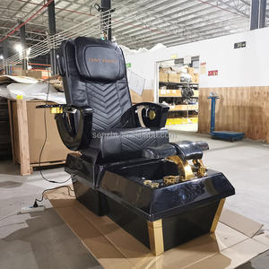 ラグジュアリー ビューティー ヘアサロン用家具 PUレザー マニキュアチェア 電動マッサージ パイプレス ペディキュアチェア ブラック マッサージテーブル モダン - Product Image 4