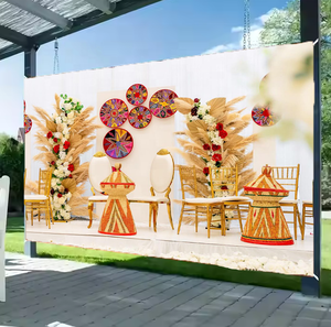 Fondo de Vinilo Personalizado con Logotipo, Material Impermeable, Tamaño Grande 4*3.5 M, Estilo Etíope Habesha para Bodas - Product Image 1