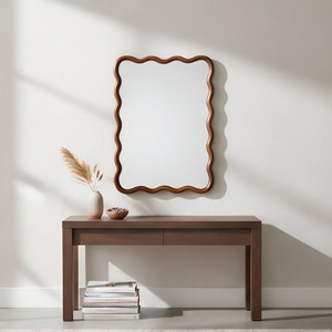 Black Walnut Color 30x40 Wavy <b>Rectangle</b> Solid Wood Frame <b>Mirror</b> <b>For</b> Bedroom Bathroom Living Room Entryway - Product Image 2