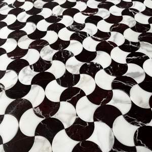 Mosaïque en <span class=keywords><strong>marbre</strong></span> blanc de Carrare et <span class=keywords><strong>marbre</strong></span> noir découpée au jet d'eau avec revêtement auto-adhésif résistant à l'eau - Product Image 1