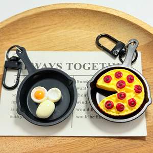 CHENXI Porte-clés amusant en résine, pendentif unique en forme d'œuf poché, de poêle à pizza ou de plat de cuisine, cadeau pour femme - Product Image 3