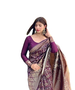 ผ้าส่าหรีผ้าไหม Banarasi เสื้อกับเสื้อผู้หญิงชุดปาร์ตี้ทุกวันผ้าส่าหรีผ้าฝ้ายนุ่มขายส่งราคาถูก - Product Image 1