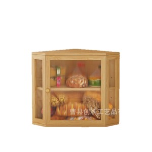 Boîte à pain en bambou, armoire de rangement en bois avec porte en verre, organisateur de nourriture de cuisine à 2 niveaux, couleur bois naturel - Product Image 1