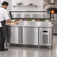 Table de préparation à pizza en acier inoxydable de qualité commerciale avec plusieurs compartiments réfrigérés, contrôle numérique de la température réglable