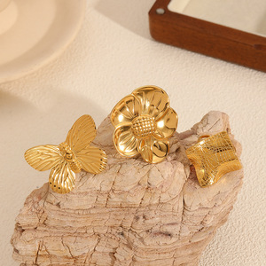Fashion <b>Rings</b> Women's Gold Plated Butterfly Flower Geometric Design <b>Statement</b> Jewelry Gift - Product Image 2
