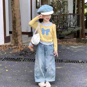 Tongxingyuan Girls' Faux Two-Piece <b>Bow</b> Off-Shoulder Top Cotton Poplin Spring Autumn Children's T-Shirt - Product Image 4