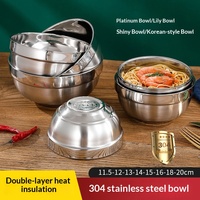 Bol à riz/soupe en acier inoxydable 304, double paroi isolée, design minimaliste, pour cantine scolaire et usage domestique, en métal platine épaissi