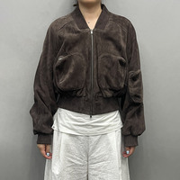 Blouson bomber en daim de chèvre véritable pour femme, coupe courte, surdimensionné, avec bordure en tricot côtelé, double fermeture éclair