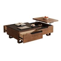 Table basse relevable moderne et durable pour petit appartement, avec rangement multifonctionnel, en bois couleur noyer