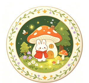 Plato de Porcelana con Forma de Conejo, Plato Redondo de Cerámica para Postre, Diseño de Bosque de Hongos, Vajilla para Fiestas - Product Image 1