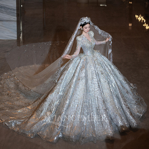 Abito da ballo di lusso abiti da sposa con paillettes applique in pizzo con volant diamanti abiti da sposa <span class=keywords><strong>Vestina</strong></span> De Novia Lsht083 - Product Image 1