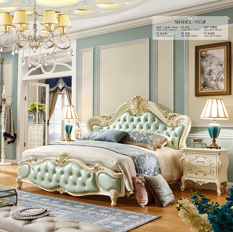 Роскошные Принцесса деревянная кровать мебель набор с изголовьем для кровати номер