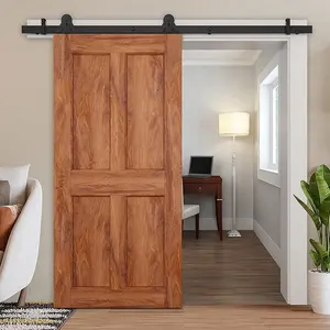Desain terbaru ramah lingkungan gaya rumah pertanian Interior kayu Solid pintu geser pedesaan