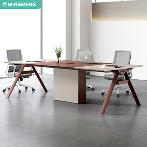 Table de conférence rectangulaire moderne en mélamine - Bureau de réunion avec prises électriques intégrées, base en acier, poste de travail 6 places - Product Image 3