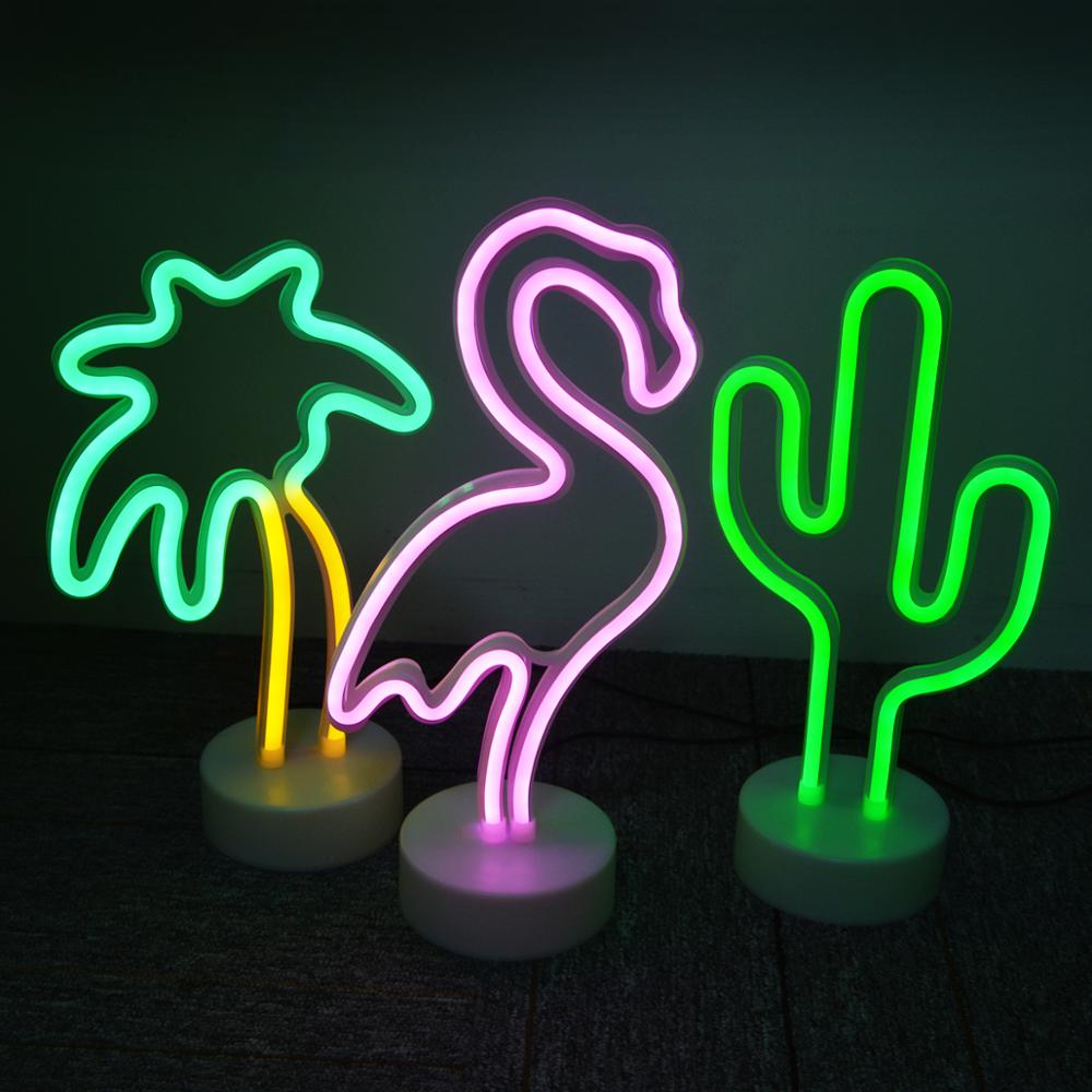 Flamingo Bohlam Kaktus untuk Rumah Kamar Tidur Lemari Kabinet Belajar Samping Tempat Tidur Meja Lampu Malam Flamingo Grosir Mainan Tanda Neon Led