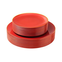 Assiettes rondes en plastique jetables vertes de 10.25 pouces et 7.5 pouces avec bord doré pour la fête et Noël