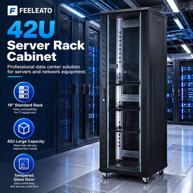 37U 19inch SPCC Steel Floor Standing Network Server Rack Cabinet IP20 Protection Tempered Glass Door Customizable 600x800MM