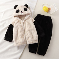 Automne hiver flanelle maison vêtements ensemble pour garçons et filles nouveaux pulls à capuche en fourrure mignonne et pyjamas avec fermeture à bouton pour les enfants