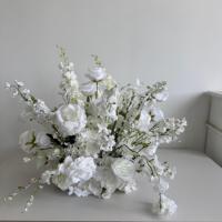 J-FRA028 Vente en gros de chemins de table en fleurs artificielles pour la décoration de mariage, chemins de table en fleurs de soie roses pour la cérémonie de mariage, décoration des allées