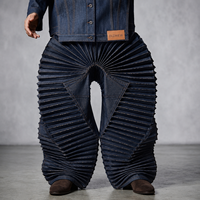 Pantalons en denim lourd de qualité supérieure DiZNEW pour hommes, jeans baggy à plis radiaux uniques, logo personnalisé, streetwear, usine BSCI