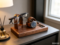 Organisateur de montres et de lunettes en bois, support de bureau en bois pour lunettes, montres, boutons de manchette et petits accessoires