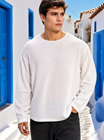 Pull-over en maille ajourée à manches longues et col rond pour homme, coupe ample, avec logo personnalisé, en polyester anti-boulochage, idéal pour l'automne, OEM, marque privée