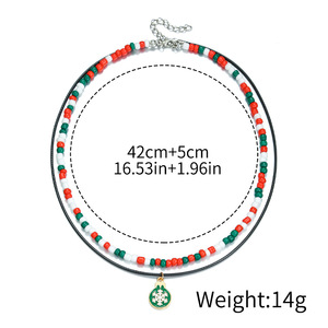 Christmas Layered <b>Necklace</b> Women's Double Strand Beaded Choker With Pendant Gift Jewelry - Product Image 5