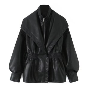 Veste en simili <span class=keywords><strong>cuir</strong></span> PU chic à col et manches cloche pour <span class=keywords><strong>femme</strong></span> OuYaan 2026 - Product Image 2