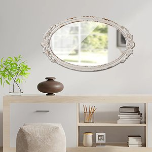 Trang Trại Trang Trí Nội Thất Handmade Sang Trọng Trang Trí Nội Thất Tùy Chỉnh Gương Tường Treo Espejo Rửa Trắng Mộc Mạc Khung Bằng Gỗ Hình Bầu Dục Gương - Product Image 5