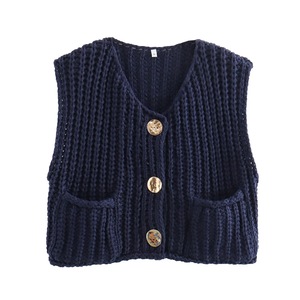 <span class=keywords><strong>Gilet</strong></span> cardigan <span class=keywords><strong>sans</strong></span> manches en tricot épais pour <span class=keywords><strong>femme</strong></span>, pull court doux et confortable pour un usage quotidien décontracté, haut en tricot léger et ample - Product Image 6