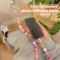 Grosir kabel Data USB 1M 2,4 a Untuk mutiara modis, kabel pengisi daya Tipe C perhiasan dengan manik-manik dekoratif untuk ponsel & Komputer