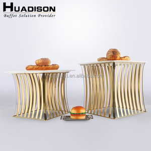 Huadison Bộ Giá Để Bánh Cưới Sang Trọng Hoàng Gia Bằng Thép Không Gỉ + Gốm Cho Khách Sạn Khác Giá Trưng Bày Món Tráng Miệng Tự Chọn - Product Image 2
